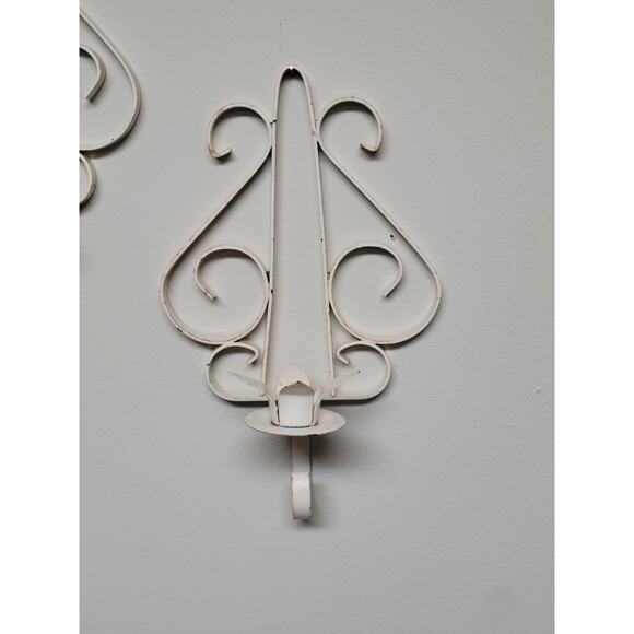 2 Vintage Wall Sconces Candle Holders, White Metal - Picture 2 of 5